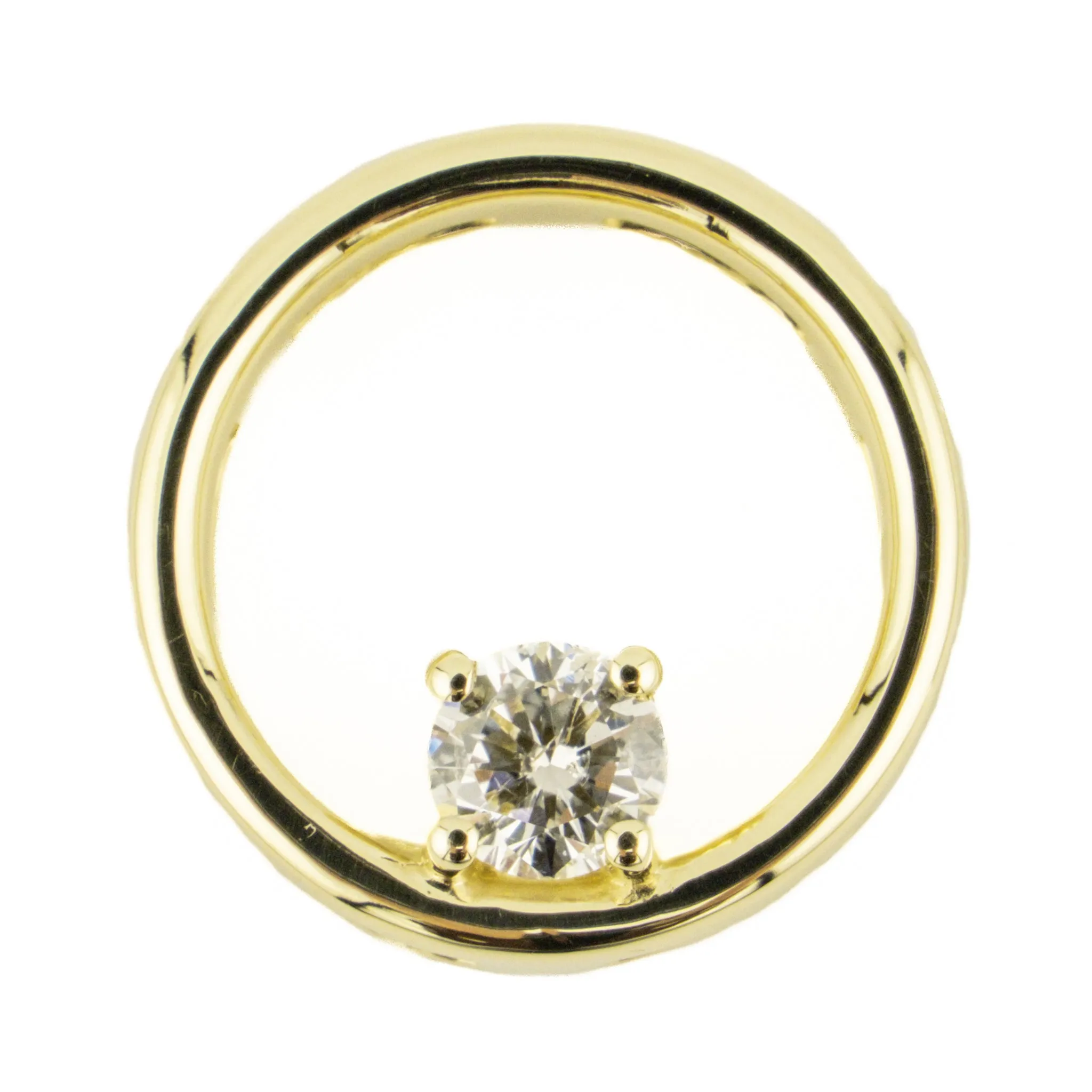 0.31ct Round Diamond Solitaire Circular Pendant on 20" Box Chain in 14K Yellow Gold
