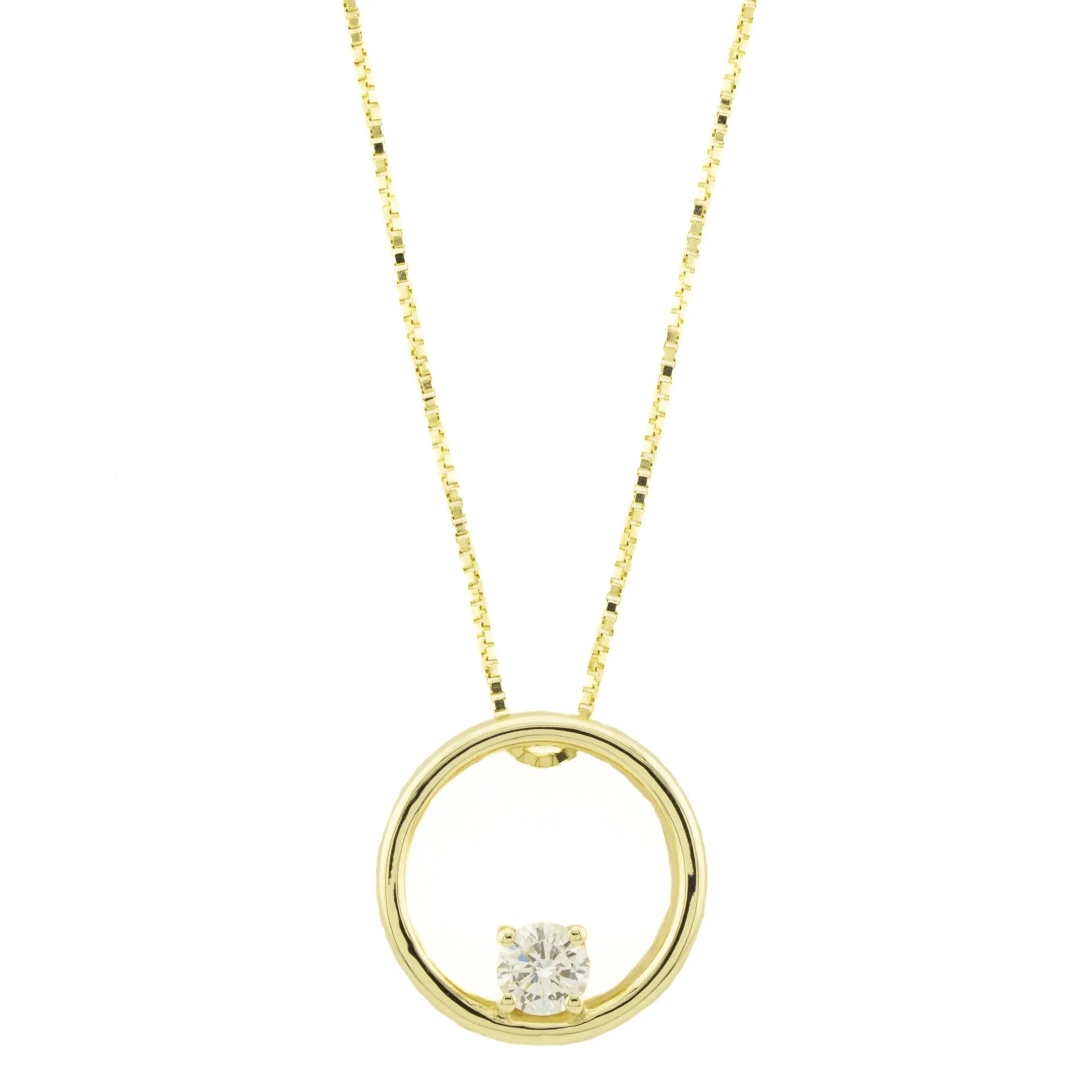 0.31ct Round Diamond Solitaire Circular Pendant on 20" Box Chain in 14K Yellow Gold