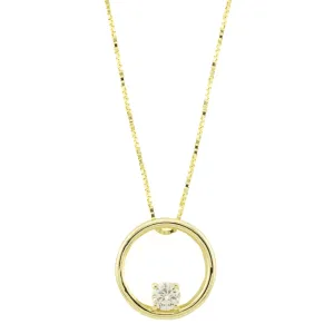 0.31ct Round Diamond Solitaire Circular Pendant on 20" Box Chain in 14K Yellow Gold
