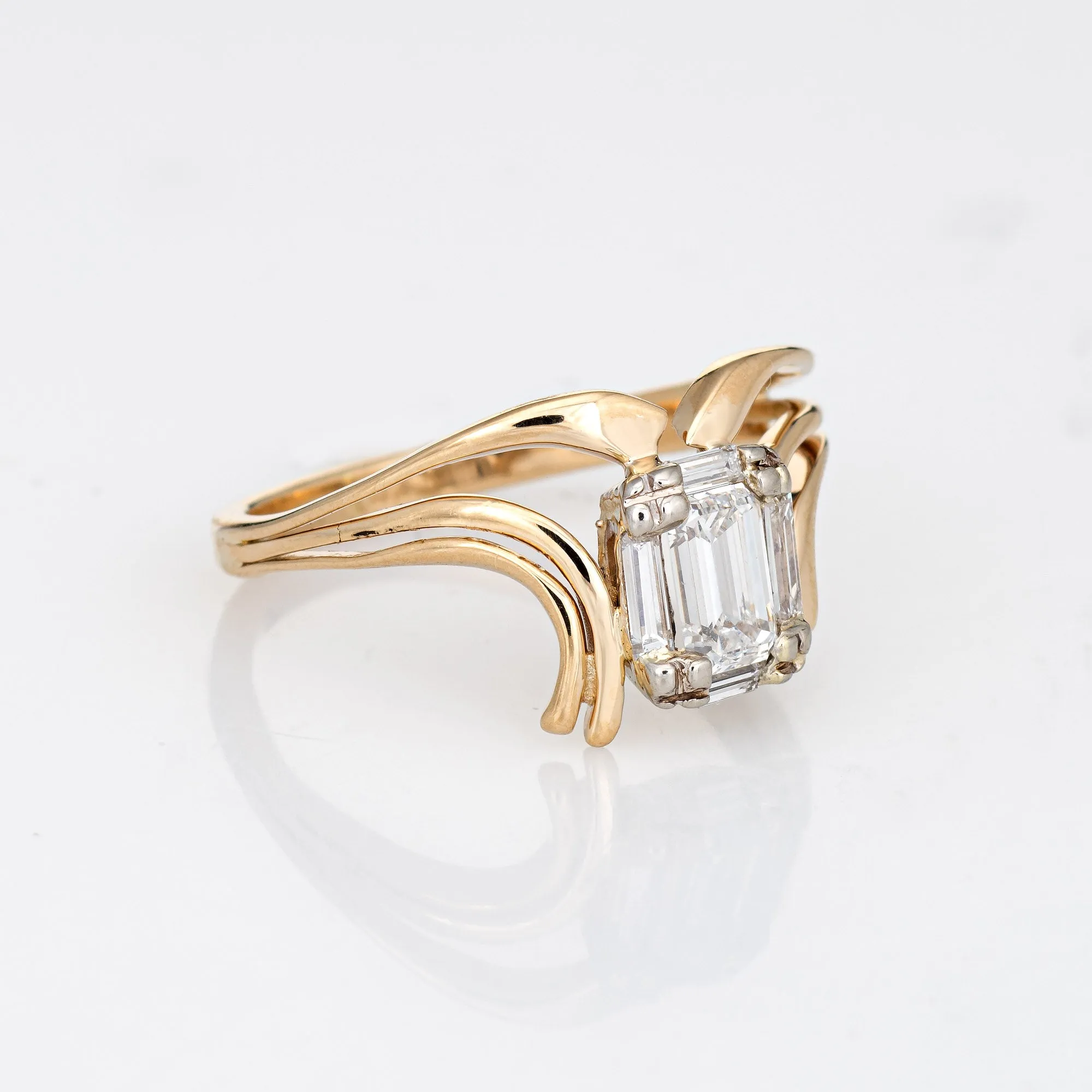 0.50ct Emerald Cut Diamond Ring 60s Vintage 14k Yellow Gold Estate Jewelry 6.5