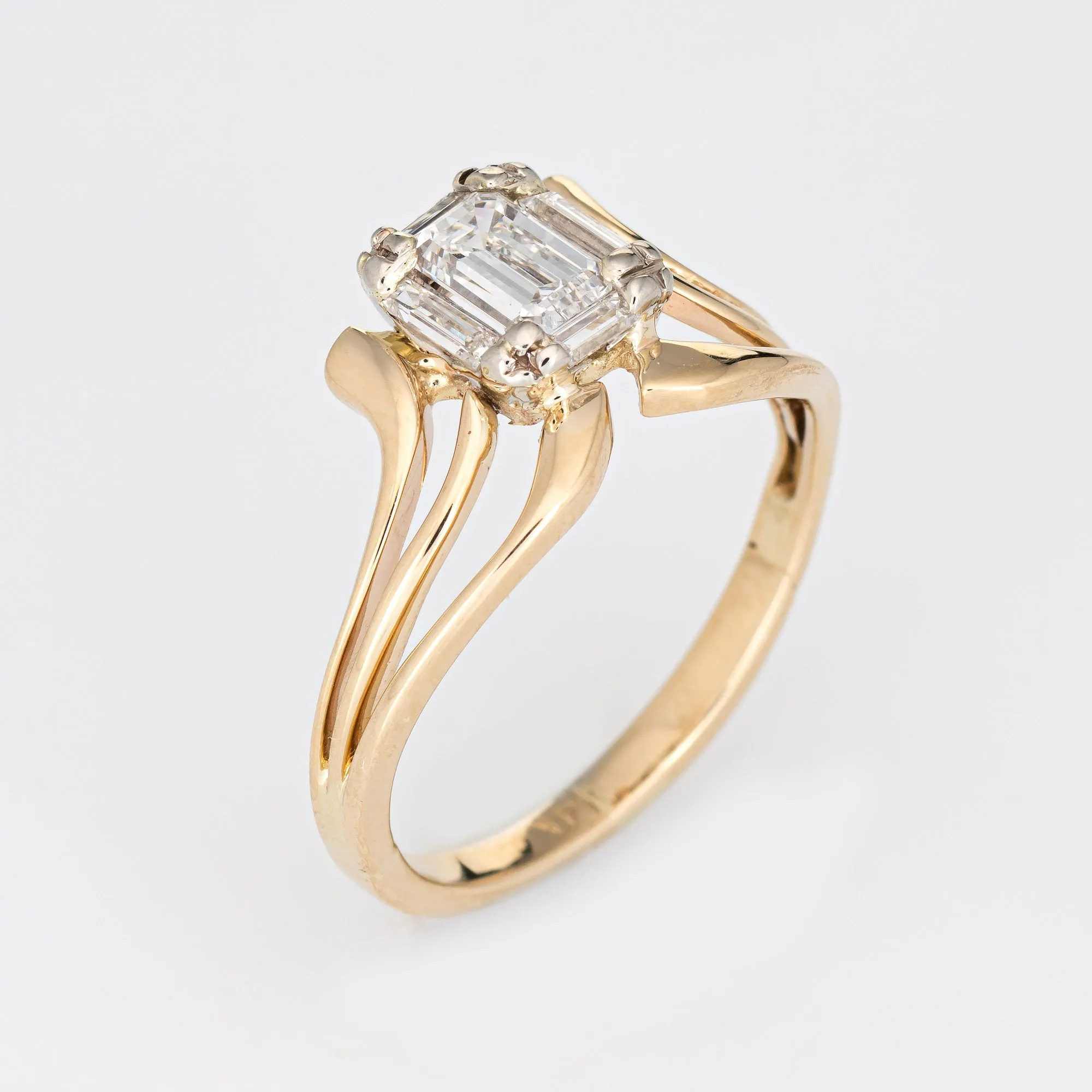0.50ct Emerald Cut Diamond Ring 60s Vintage 14k Yellow Gold Estate Jewelry 6.5