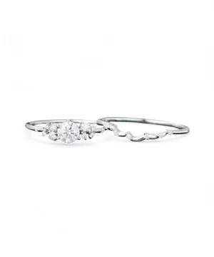 0.660ct Round Cut Moissanite Cluster Engagement Ring set Solid 14k White Gold