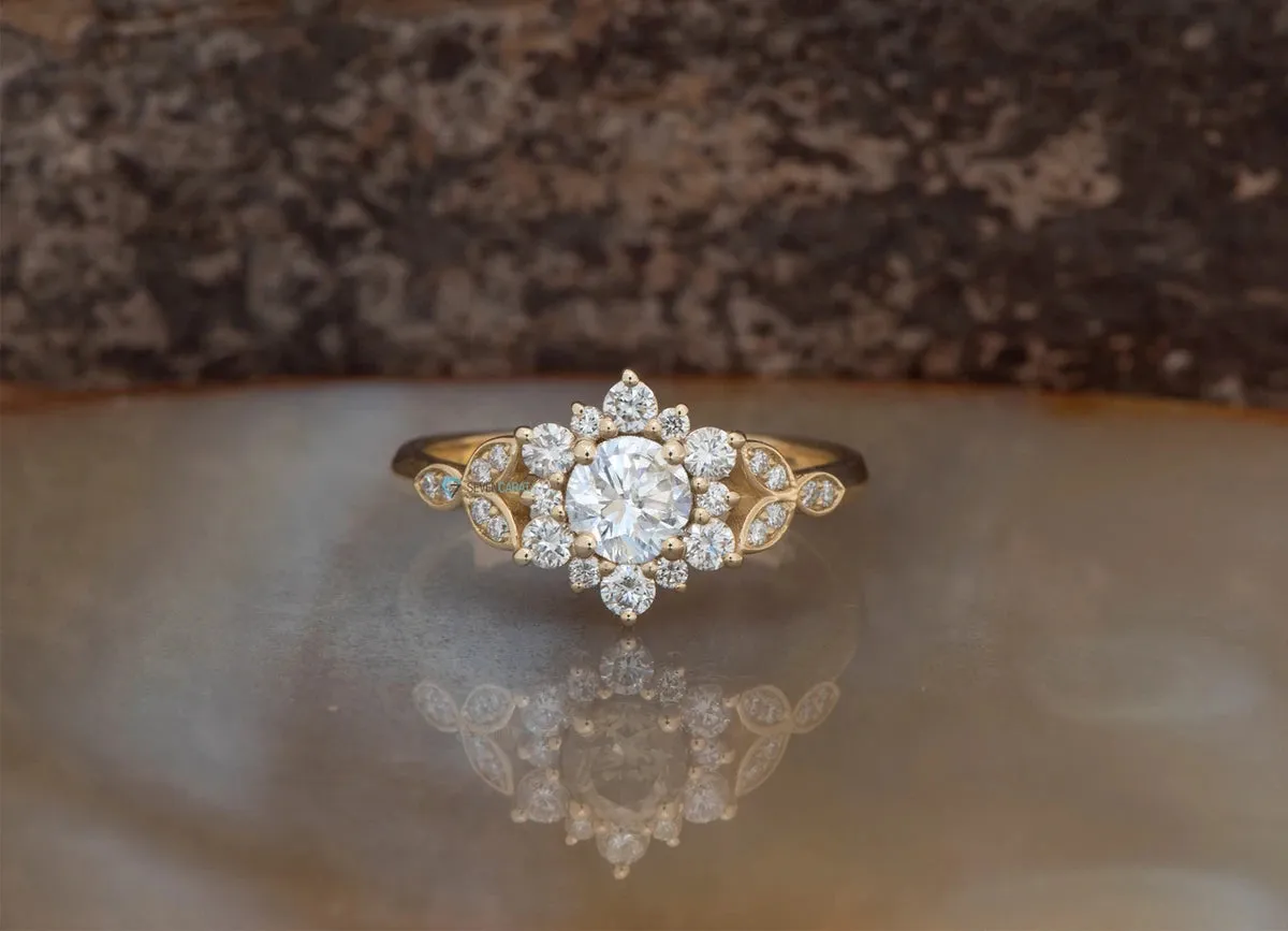 1 ct flower diamond ring-Art deco Ring-Flower engagement ring -Promise ring-Leaf ring-Custom Ring-Moissanite ring-Moissanite engagement ring