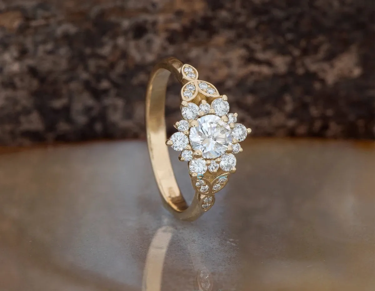 1 ct flower diamond ring-Art deco Ring-Flower engagement ring -Promise ring-Leaf ring-Custom Ring-Moissanite ring-Moissanite engagement ring