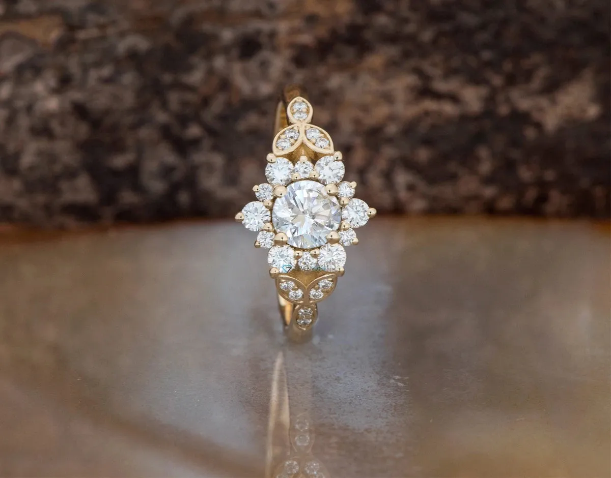 1 ct flower diamond ring-Art deco Ring-Flower engagement ring -Promise ring-Leaf ring-Custom Ring-Moissanite ring-Moissanite engagement ring