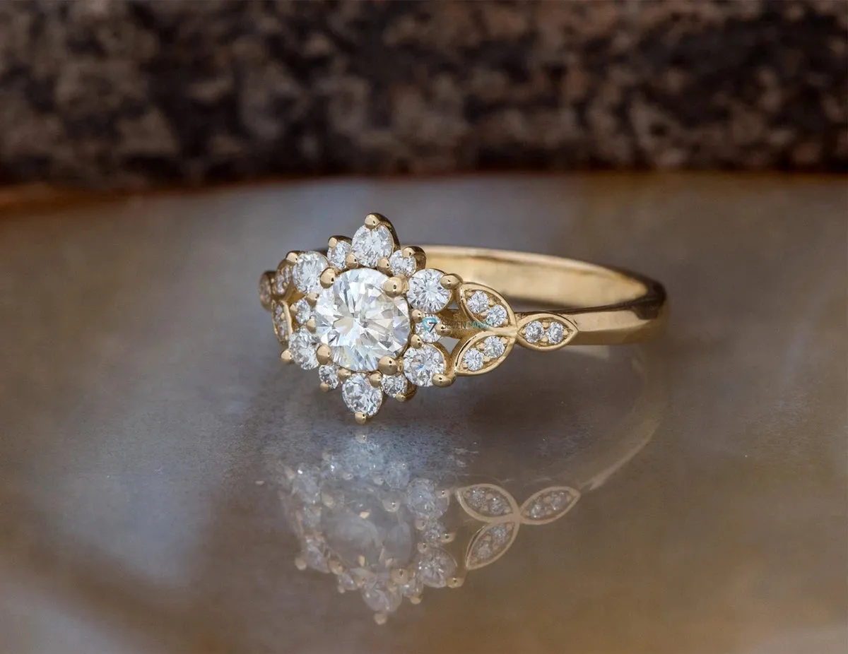 1 ct flower diamond ring-Art deco Ring-Flower engagement ring -Promise ring-Leaf ring-Custom Ring-Moissanite ring-Moissanite engagement ring