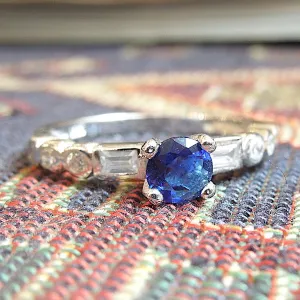 1 ct Round Sapphire Ring with White Topaz in Sterling Silver