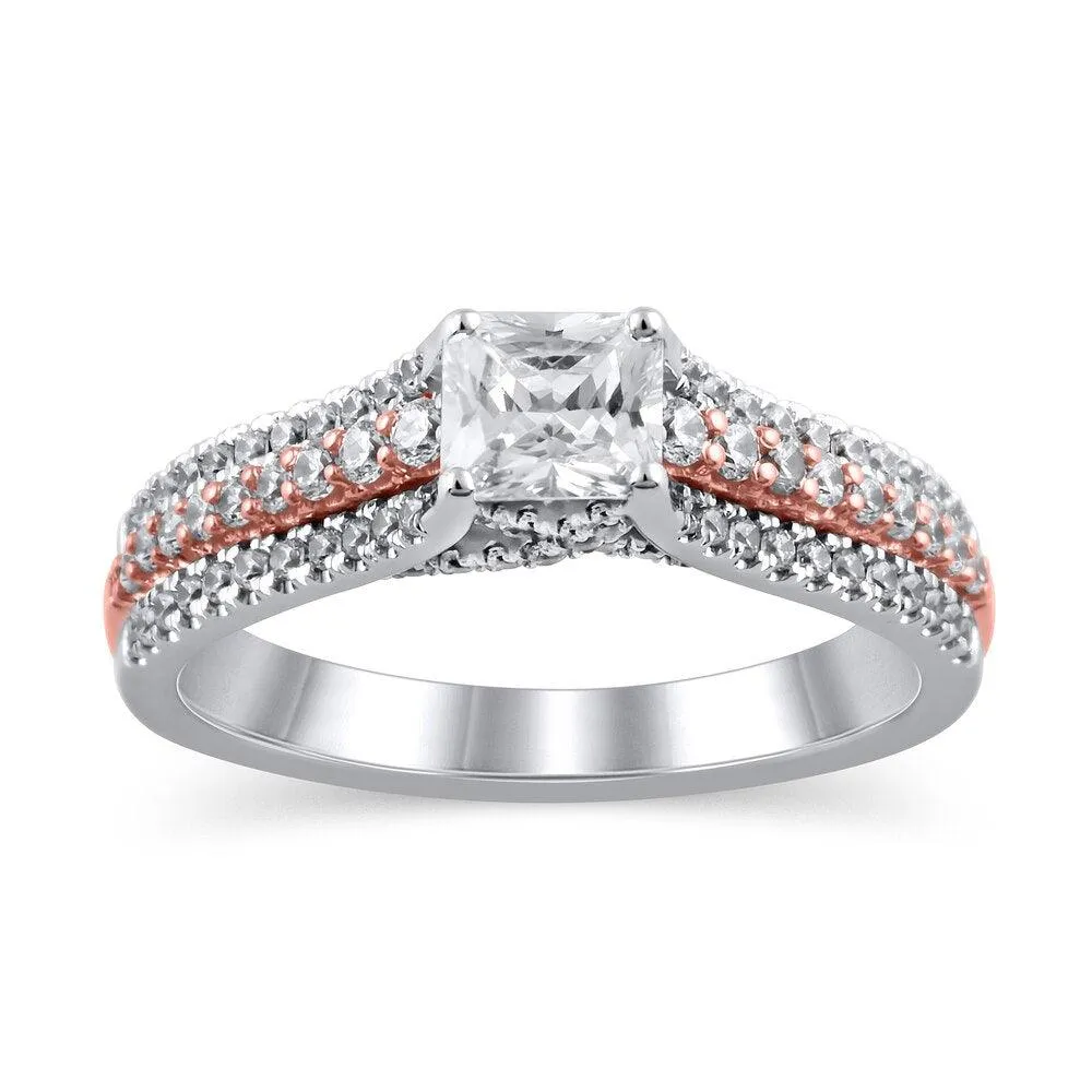 1 Cttw Princess-Cut Diamond Multi-Row Engagement Ring in 14K Two-Tone Gold (1 Ct, I-I2)