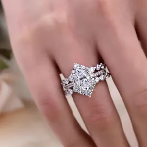 1.00 CT Oval Halo Moissanite Engagement Ring sets