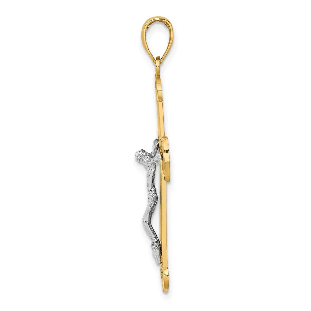 10K Two-tone Engraved Crucifix Charm