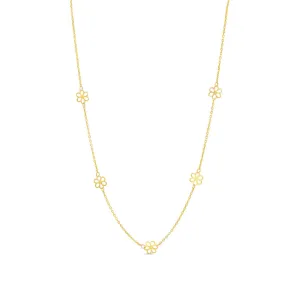 10K Yellow Gold Floral Station Necklace