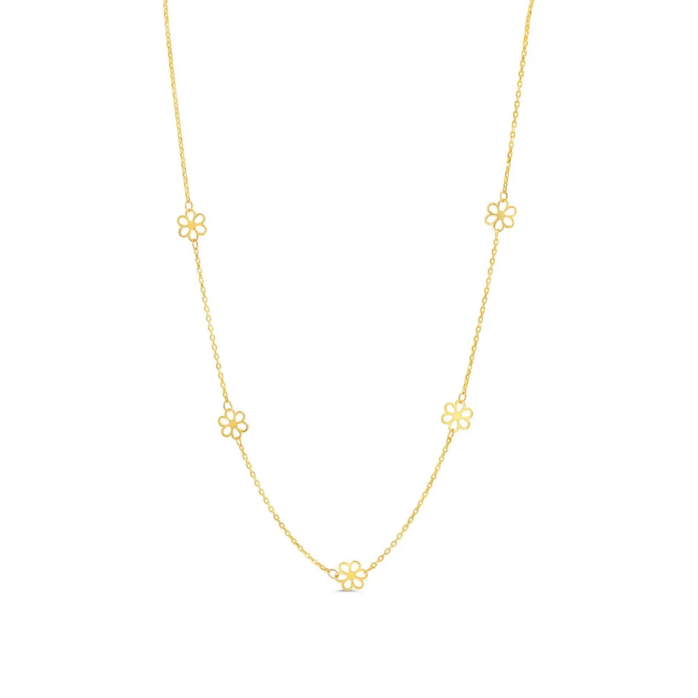 10K Yellow Gold Floral Station Necklace