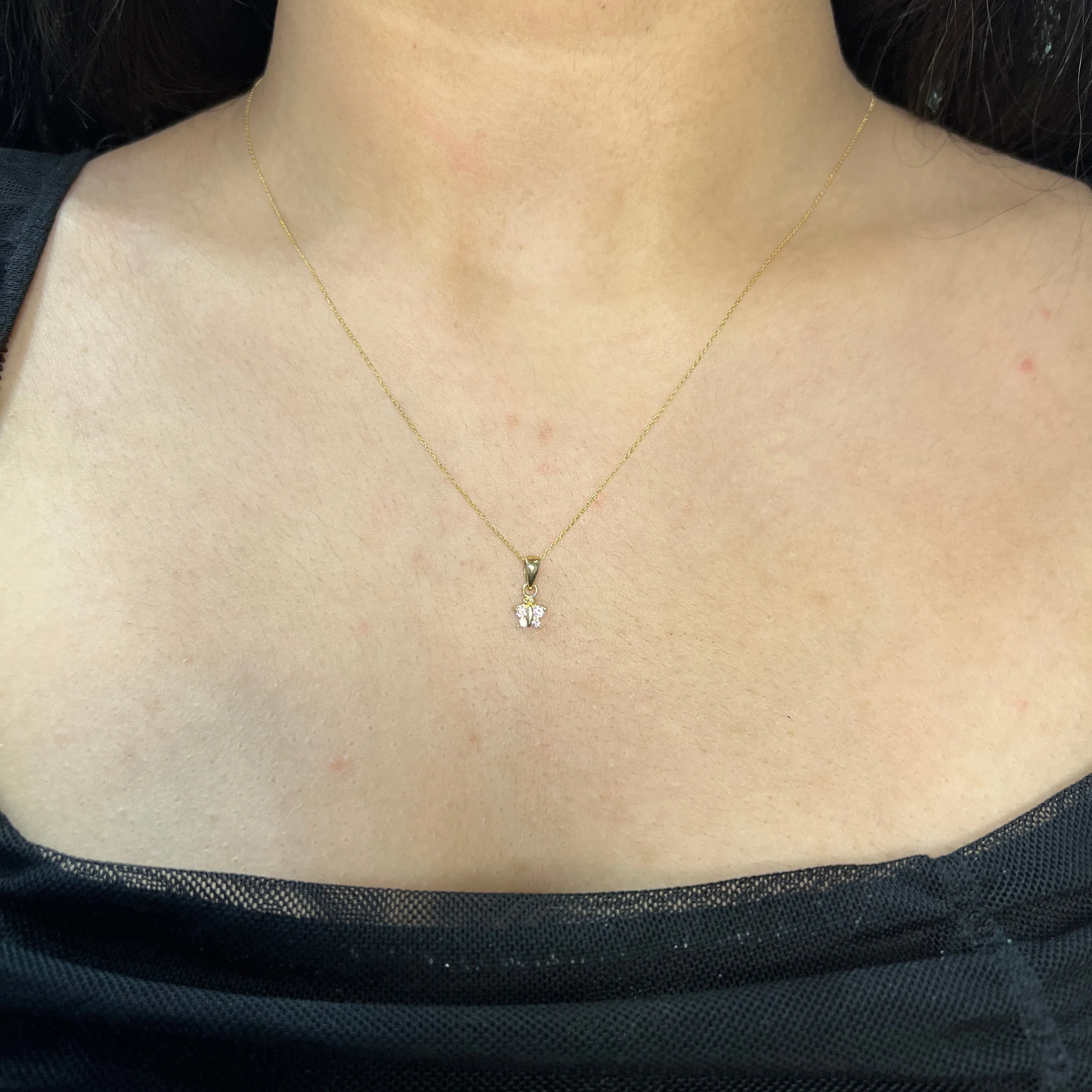 10K Yellow Gold Pink CZ Baby Butterfly Necklace