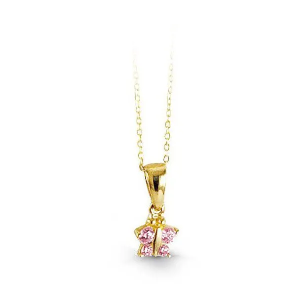 10K Yellow Gold Pink CZ Baby Butterfly Necklace
