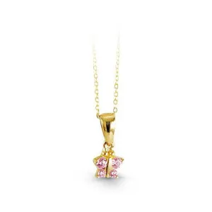 10K Yellow Gold Pink CZ Baby Butterfly Necklace