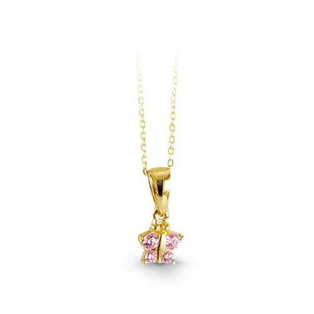 10K Yellow Gold Pink CZ Baby Butterfly Necklace