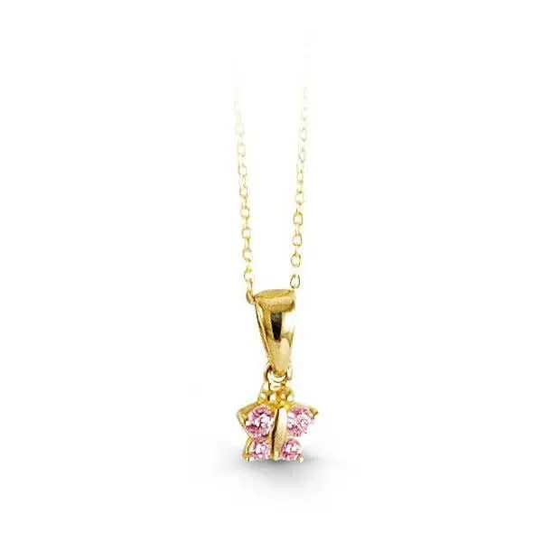 10K Yellow Gold Pink CZ Baby Butterfly Necklace