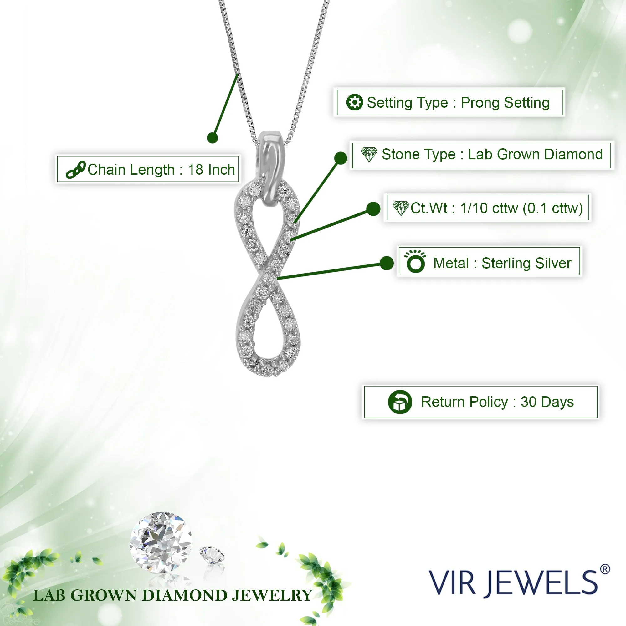 1/10 cttw Lab Grown Diamond Infinity Pendant in Sterling Silver