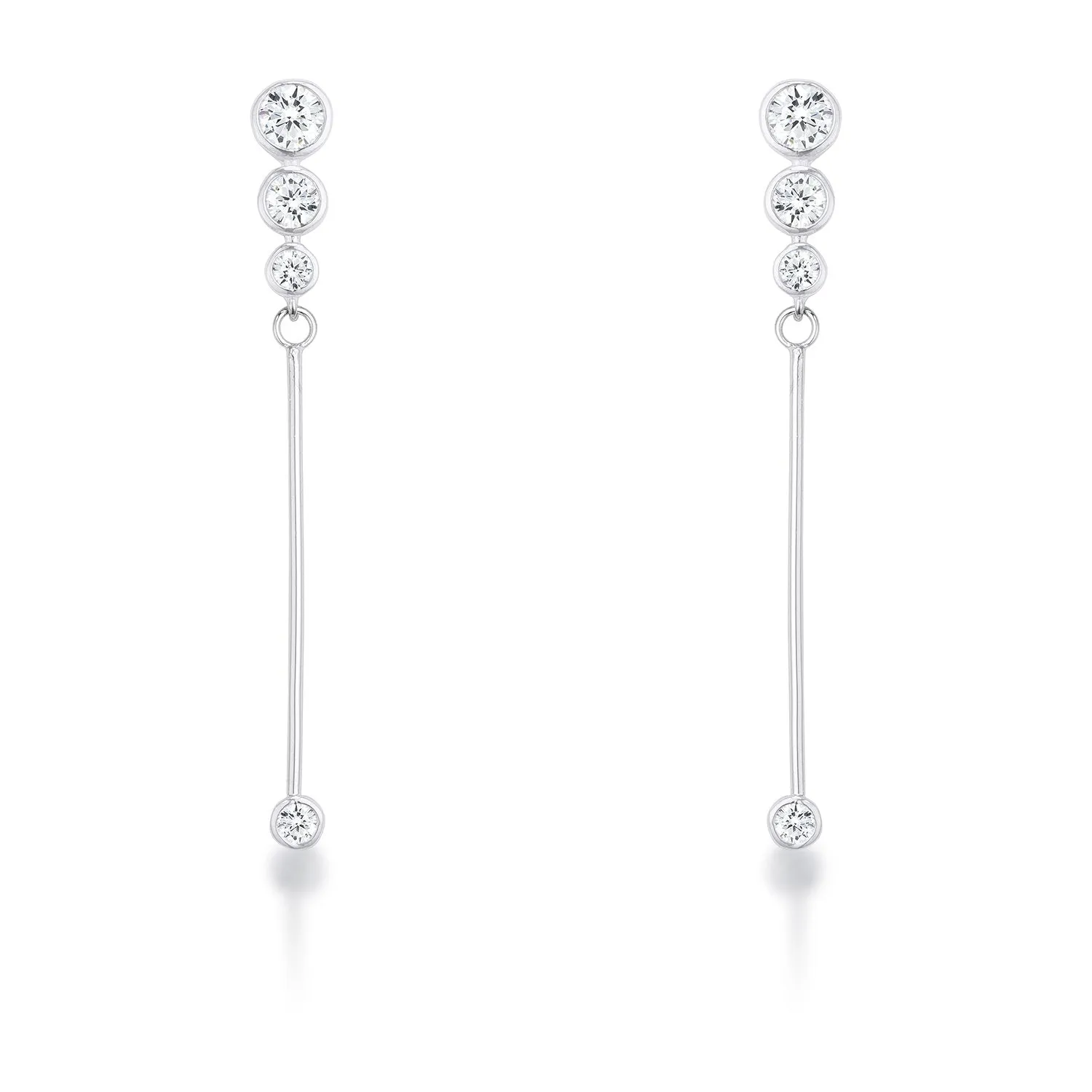 1.2Ct Graduated Rhodium Plated Drop Cubic Zirconia Earrings.