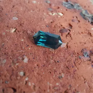 1.2ct Hex cut teal Australian parti sapphire gold solitaire ring