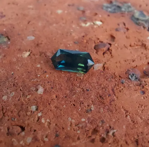 1.2ct Hex cut teal Australian parti sapphire gold solitaire ring