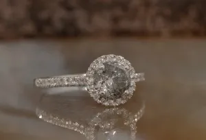 1.36 ct Salt and Pepper halo diamond engagement ring - 14k 18K White Gold