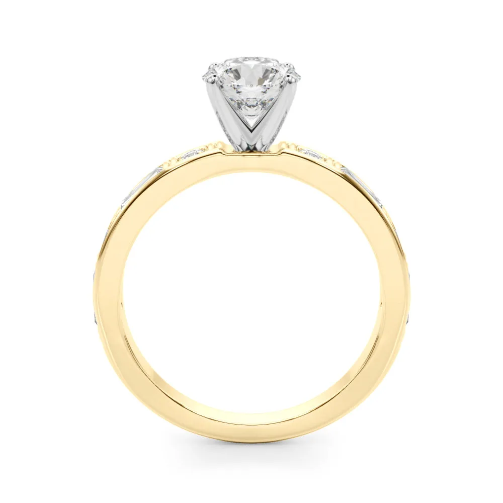 14K Channel Set Baguette and Round Engagement Ring