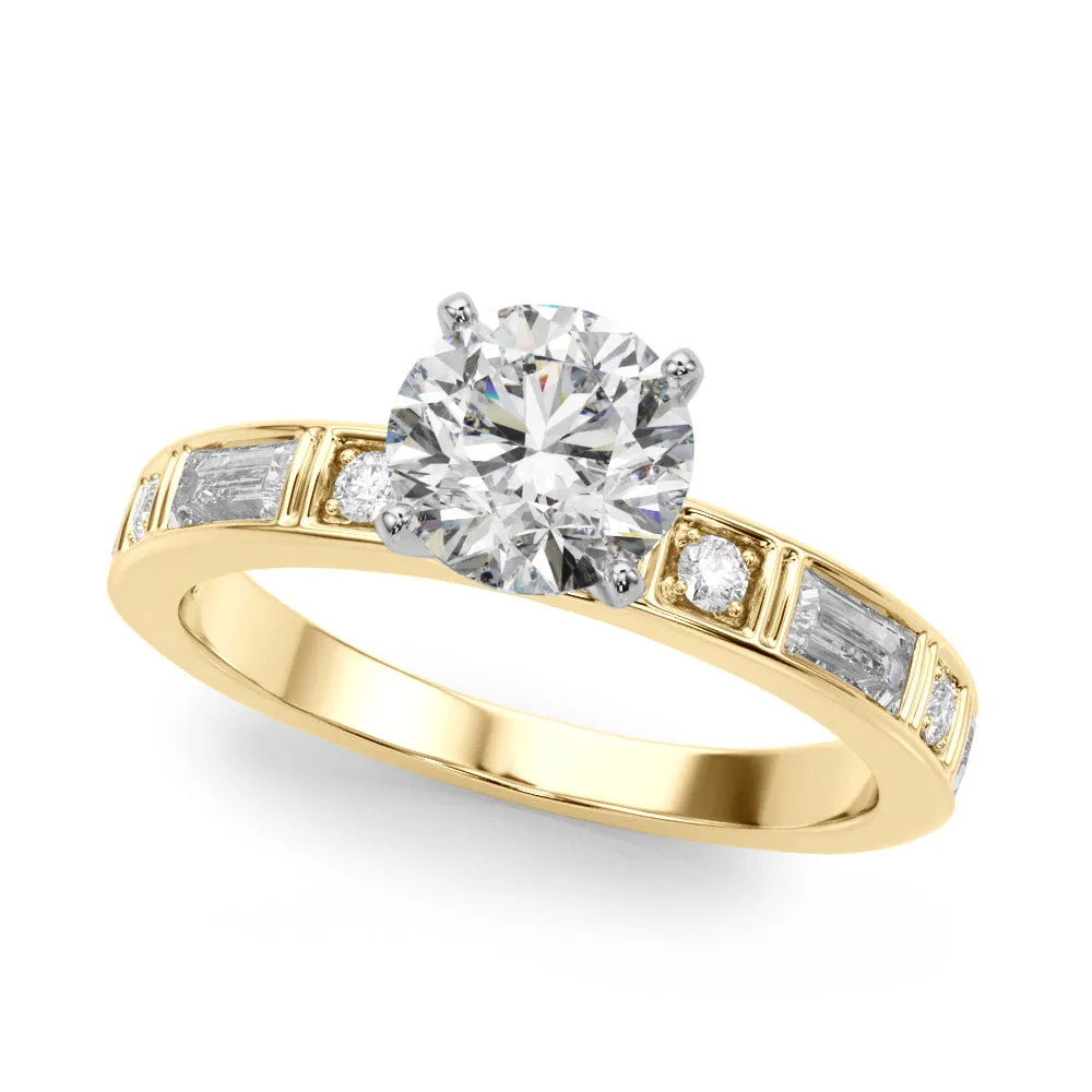 14K Channel Set Baguette and Round Engagement Ring