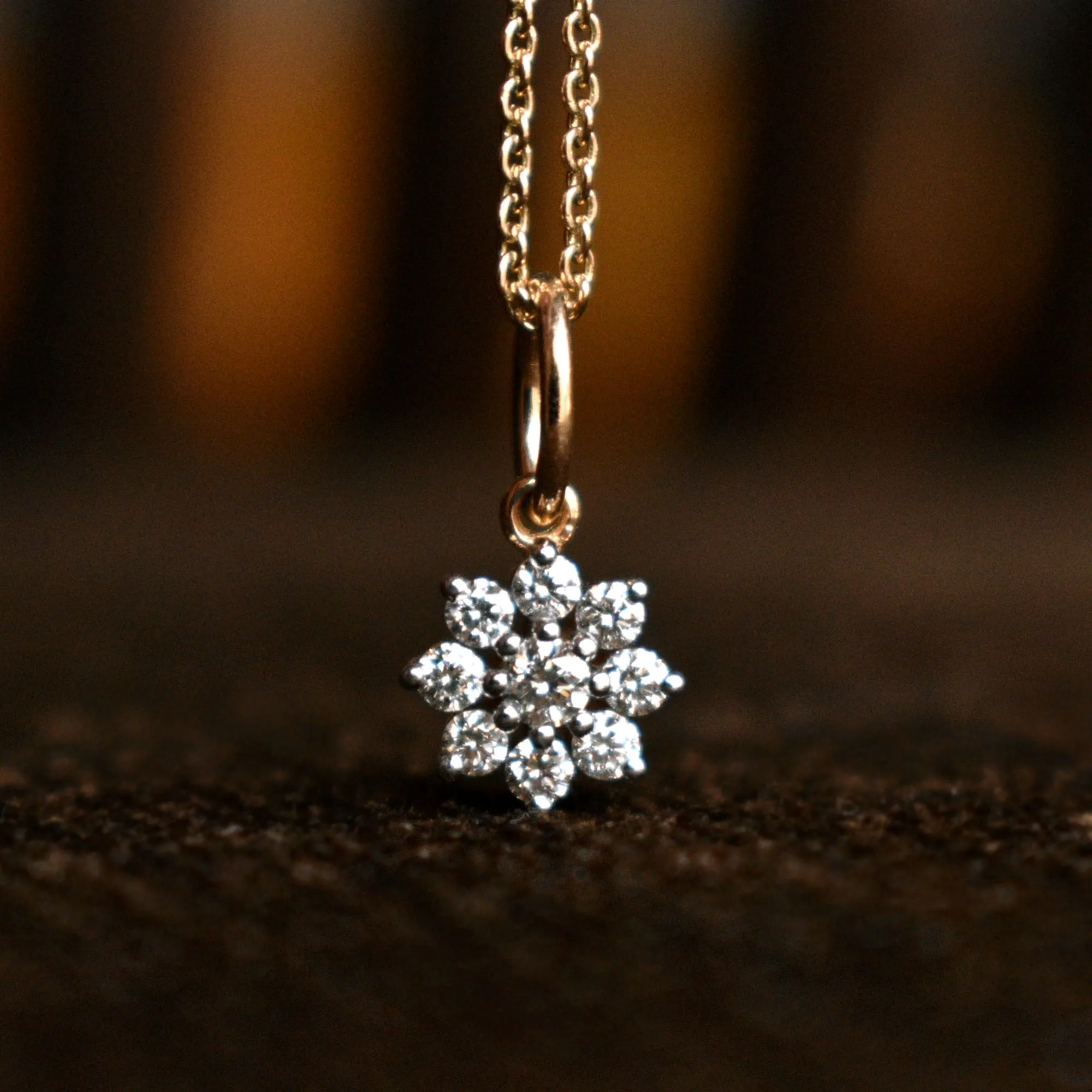 14k Dainty Diamond Cluster Flower Pendant Necklace