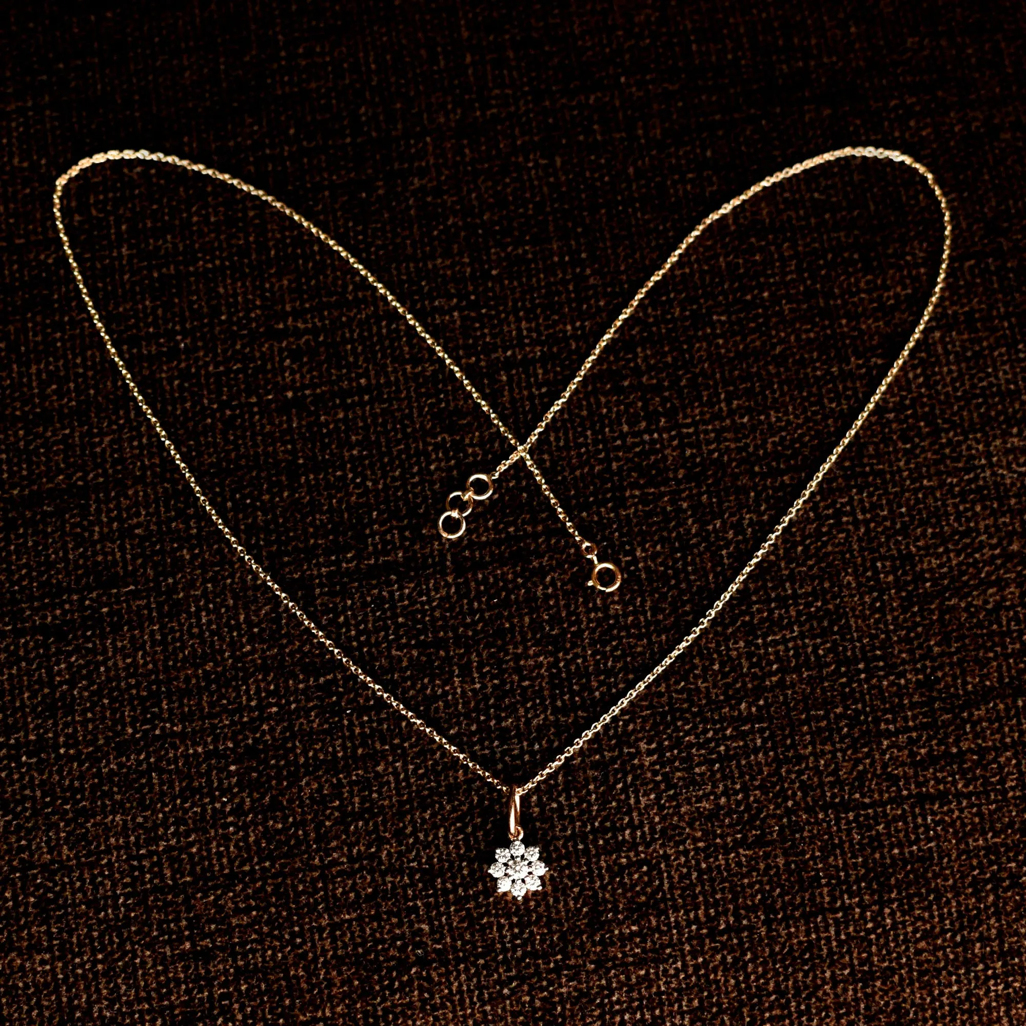 14k Dainty Diamond Cluster Flower Pendant Necklace