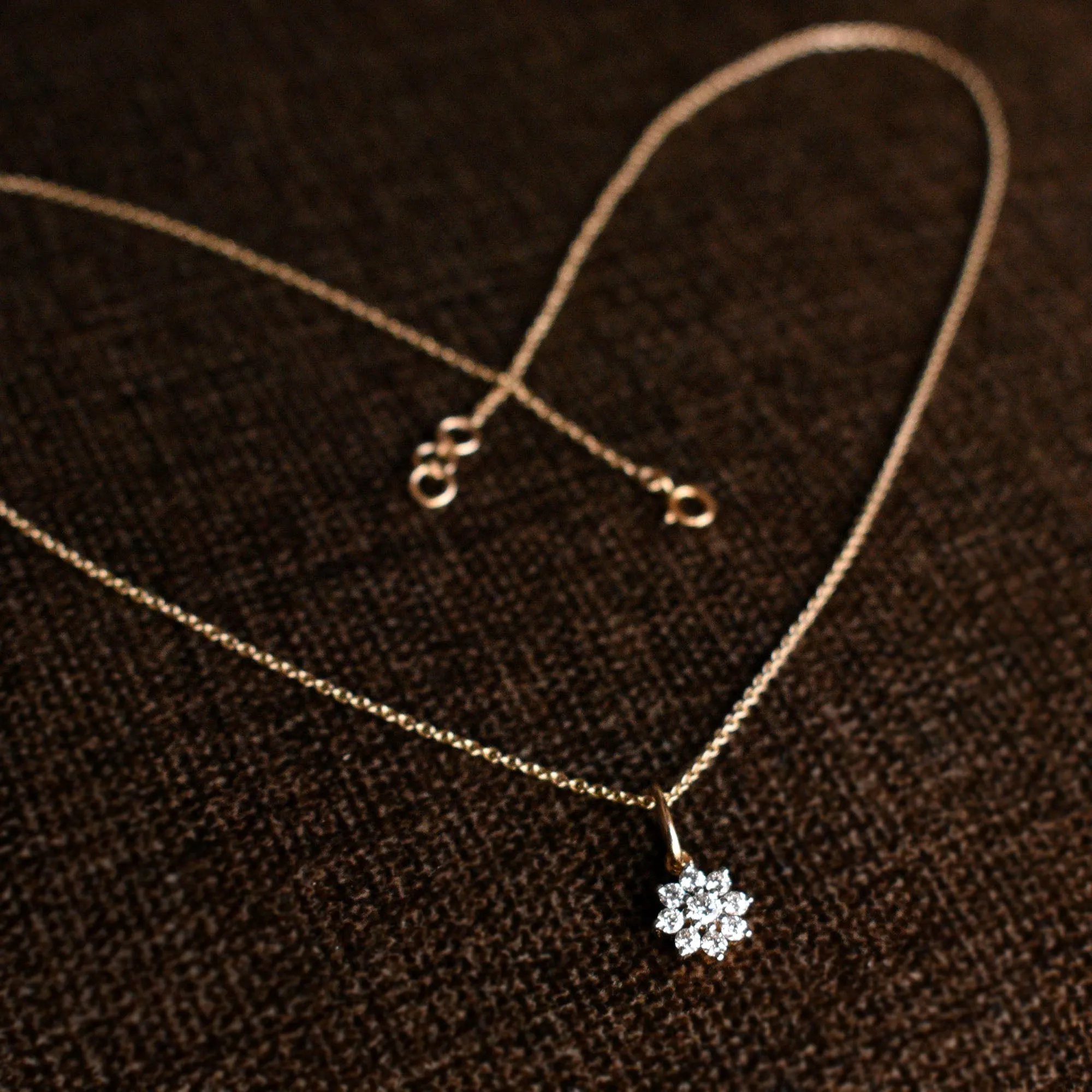 14k Dainty Diamond Cluster Flower Pendant Necklace