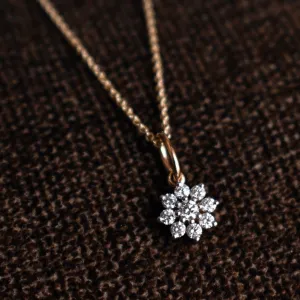 14k Dainty Diamond Cluster Flower Pendant Necklace