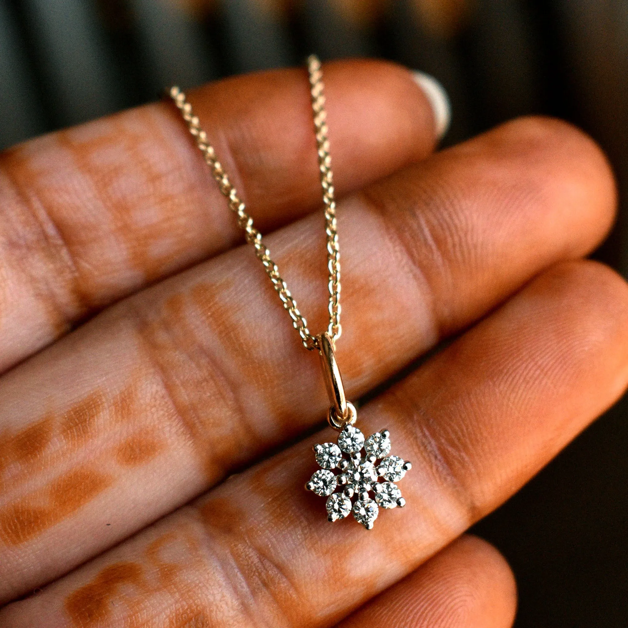 14k Dainty Diamond Cluster Flower Pendant Necklace