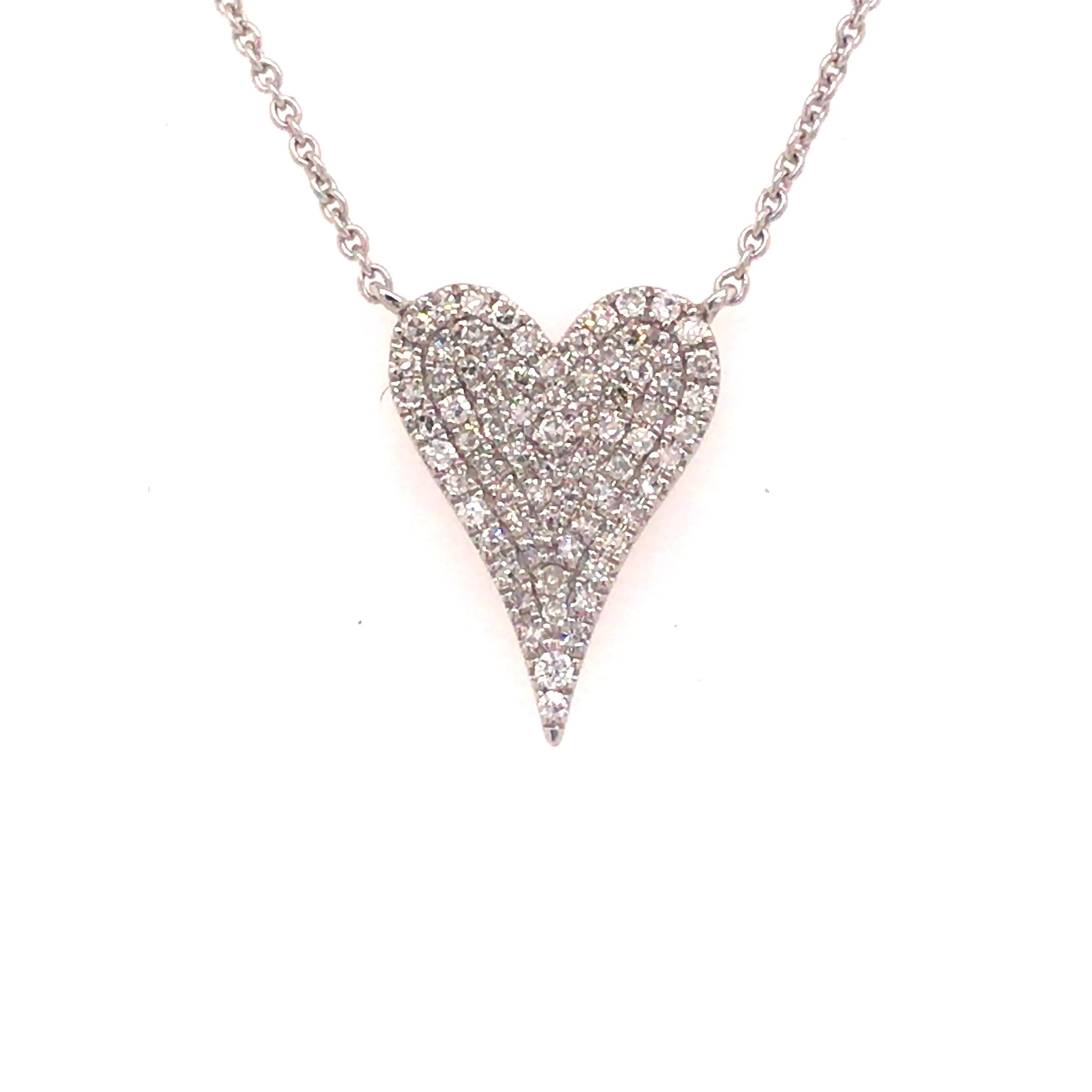 14K Diamond Pave Heart Necklace White Gold 0.17ctw