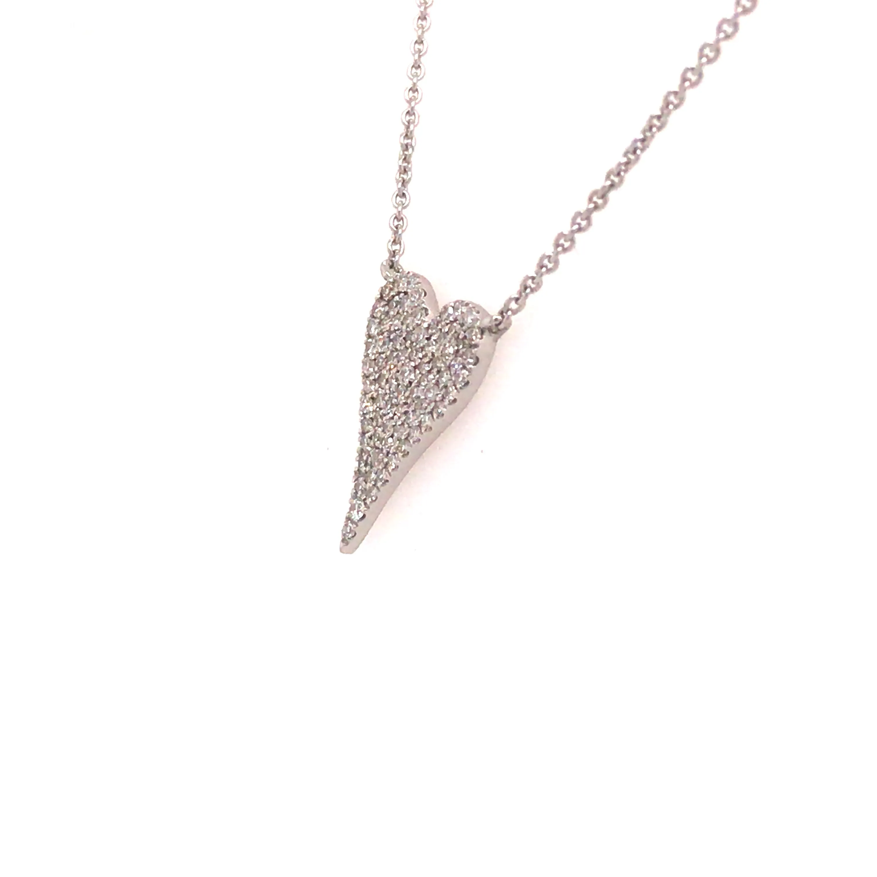 14K Diamond Pave Heart Necklace White Gold 0.17ctw