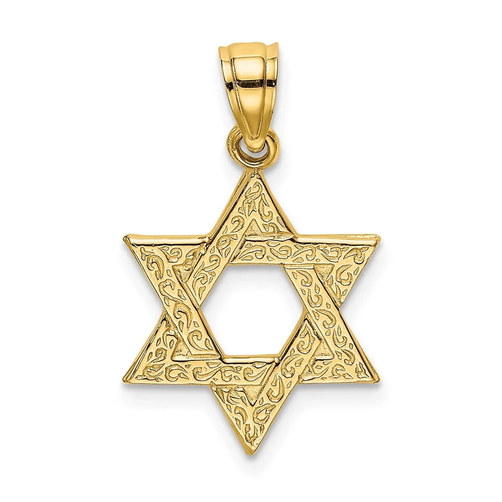 14K Engraved Swirls Star Of David Charm