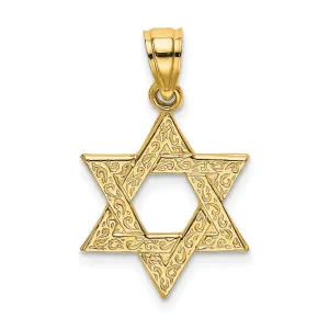 14K Engraved Swirls Star Of David Charm