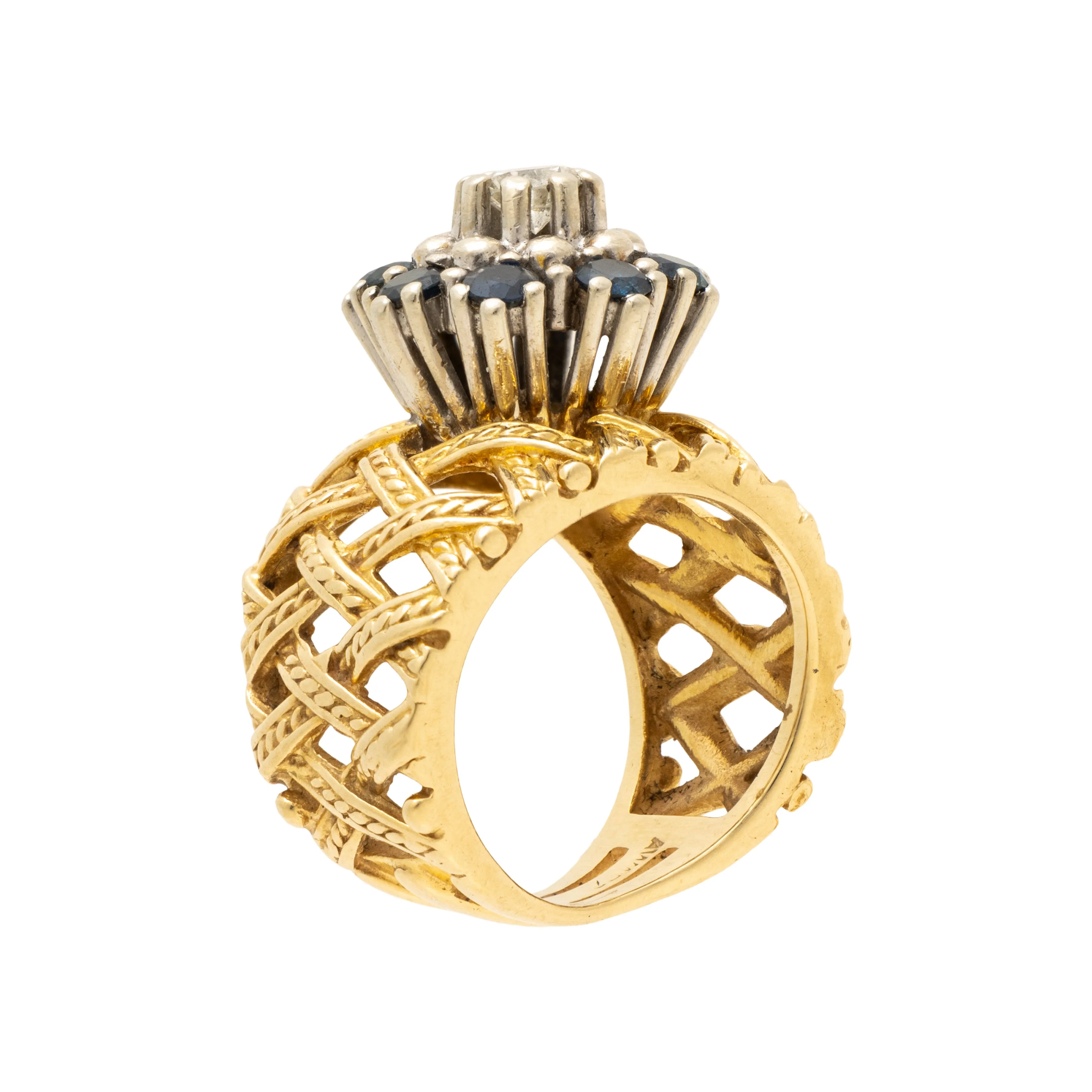 14k Gold Diamond and Sapphire Ring