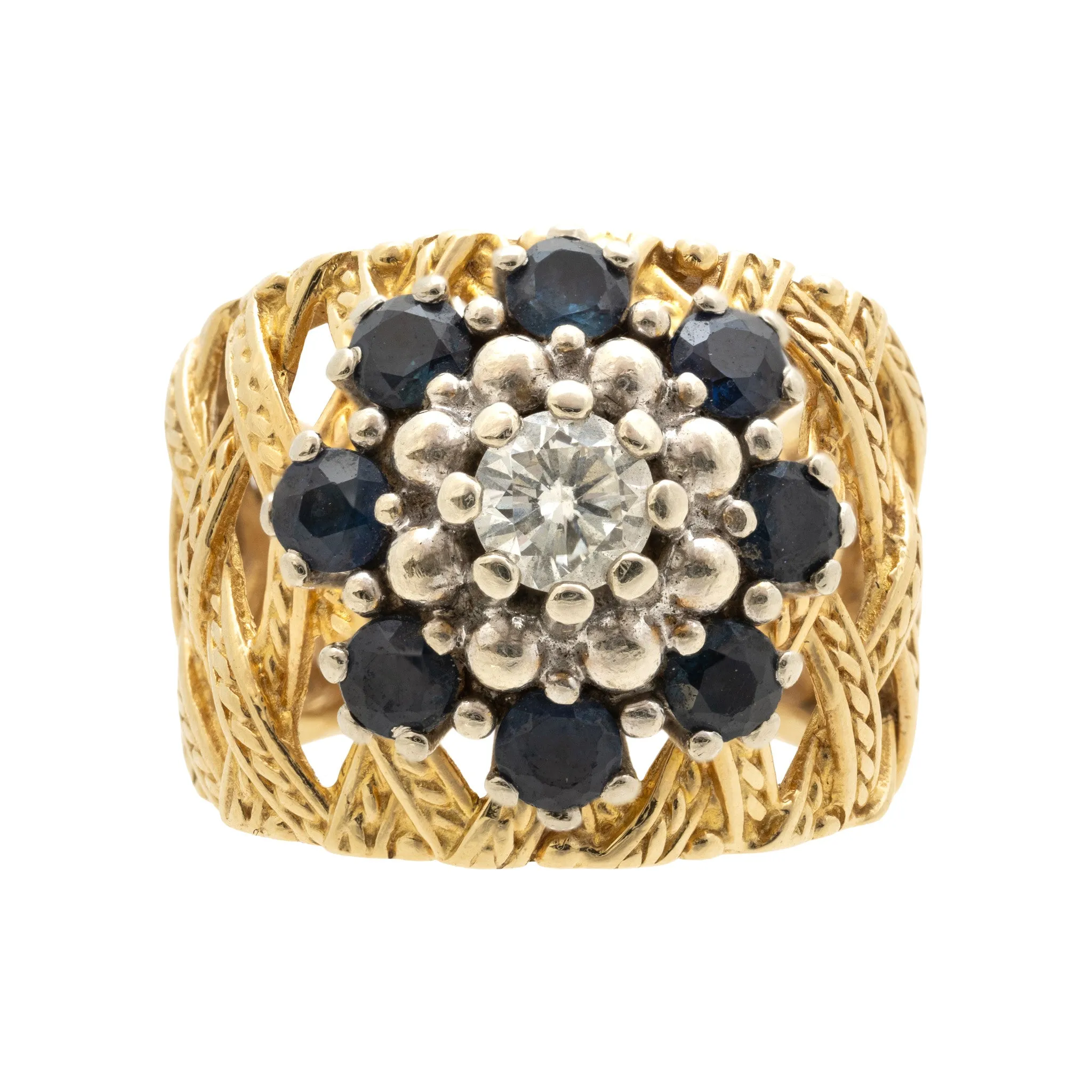 14k Gold Diamond and Sapphire Ring