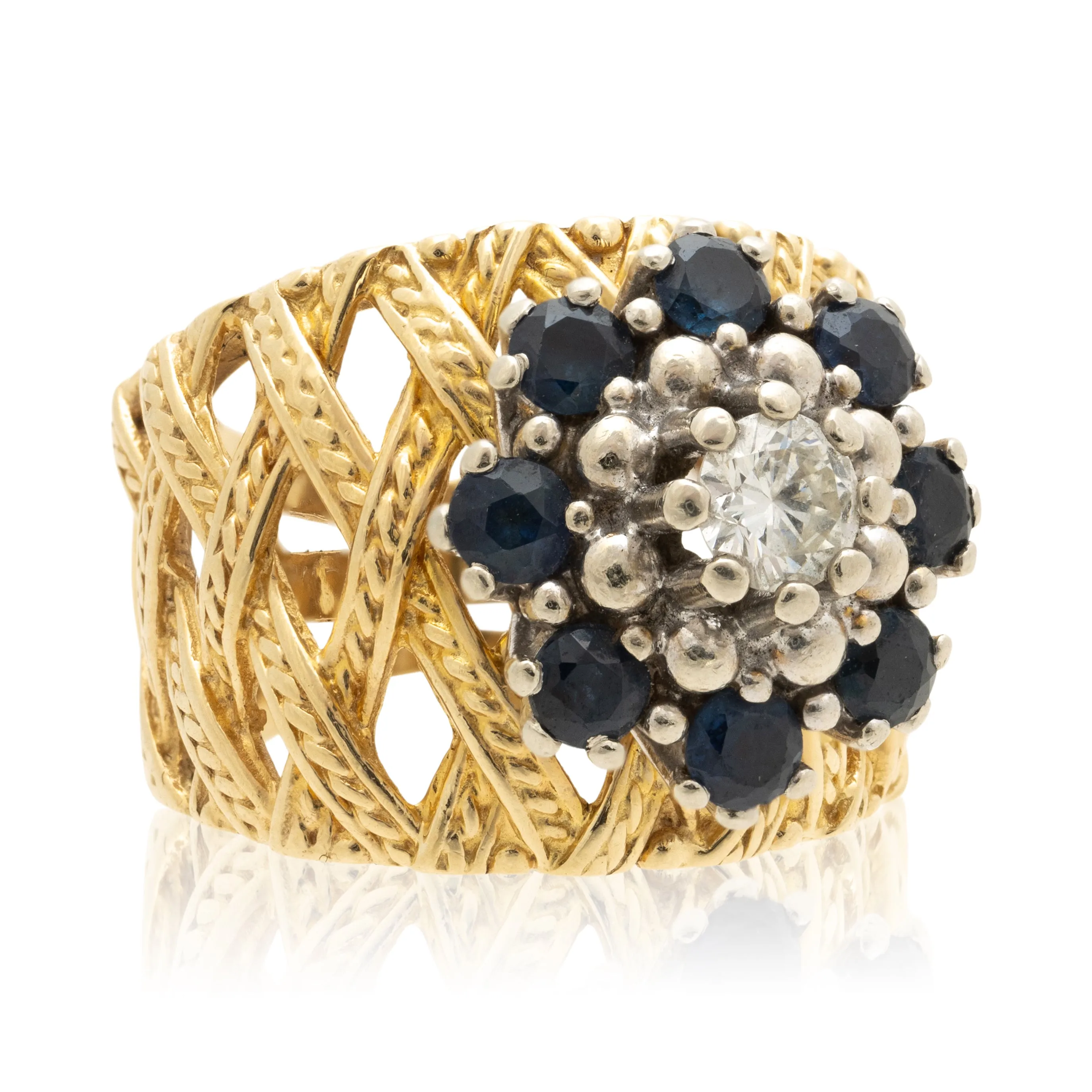 14k Gold Diamond and Sapphire Ring