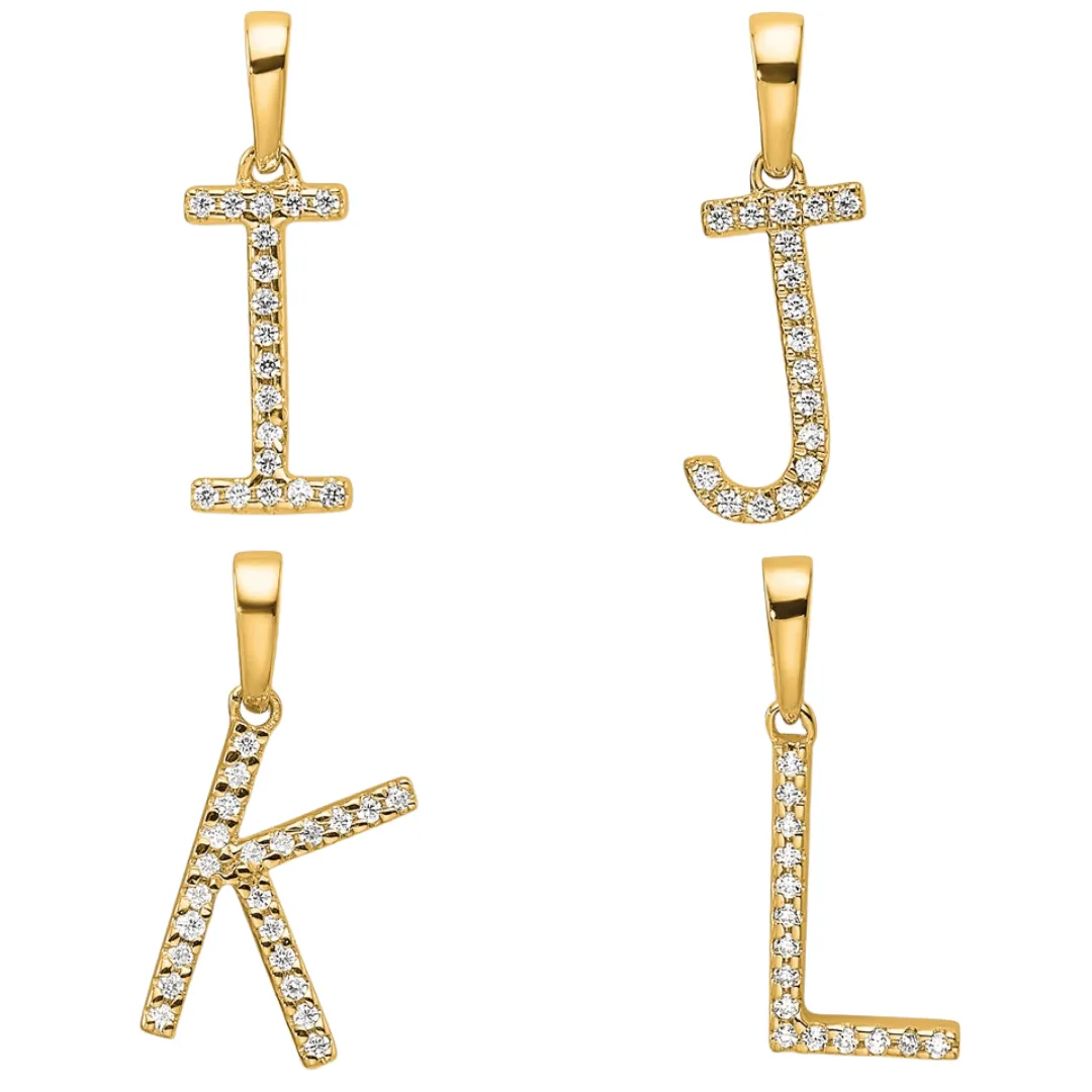 14K Gold Letter Initial Pave Diamond Pendant