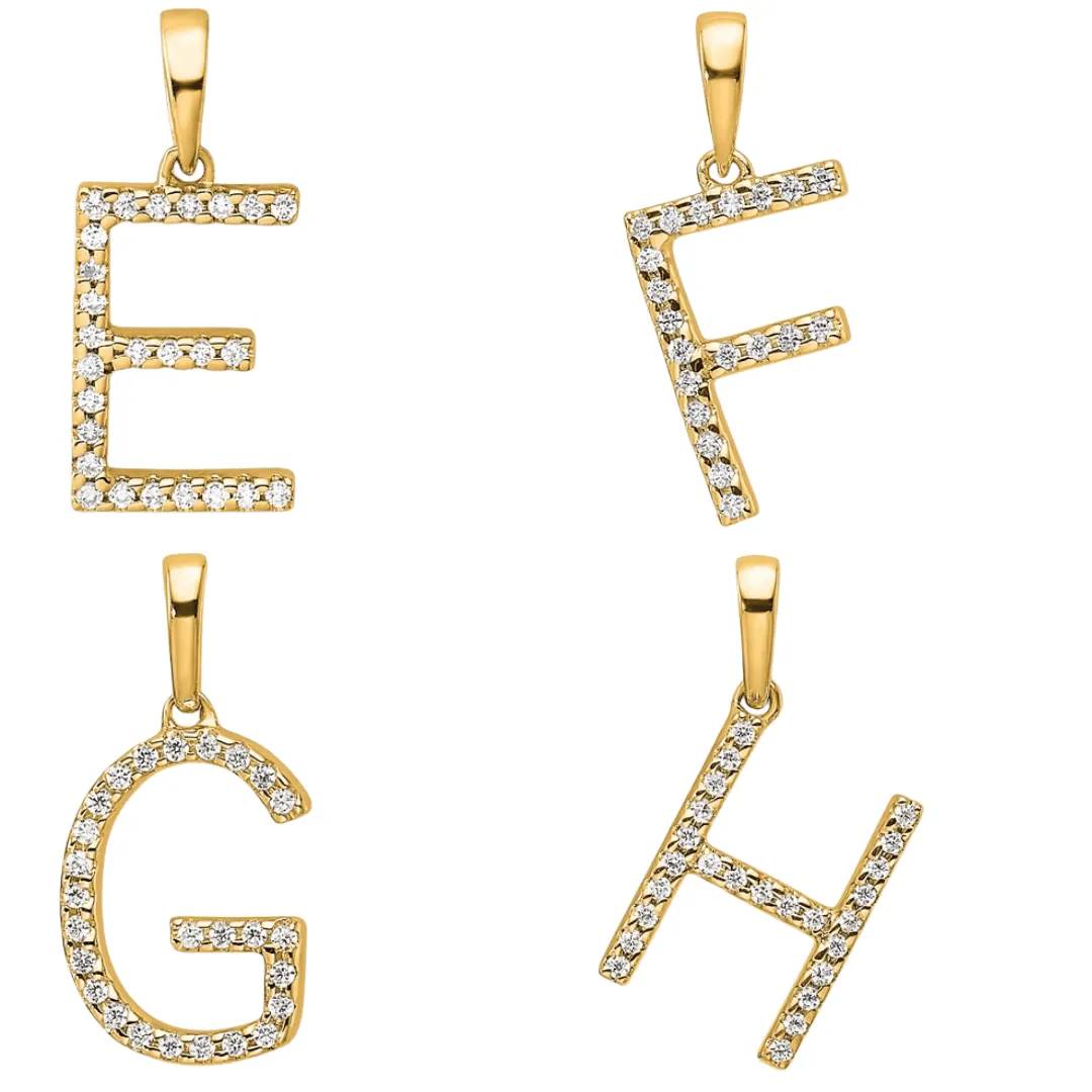 14K Gold Letter Initial Pave Diamond Pendant