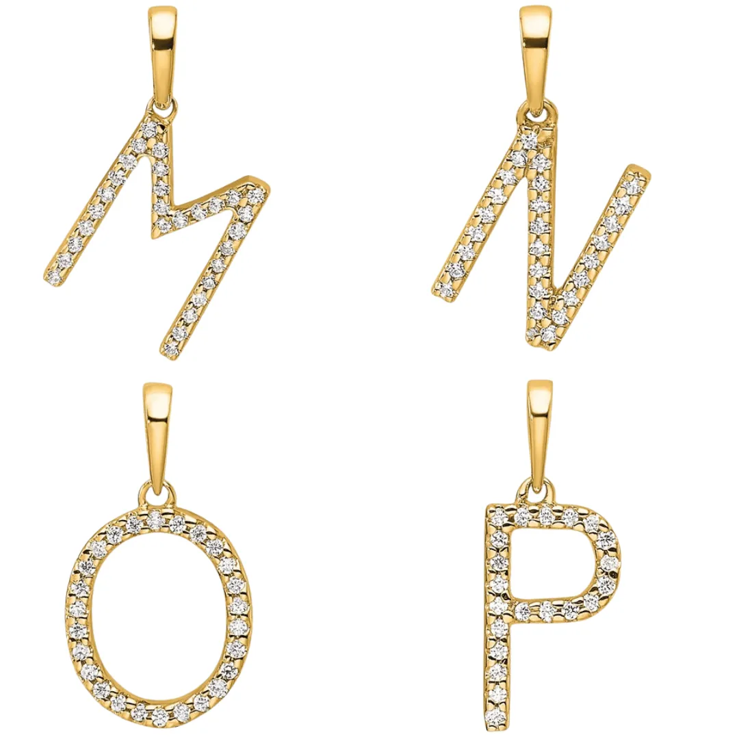 14K Gold Letter Initial Pave Diamond Pendant