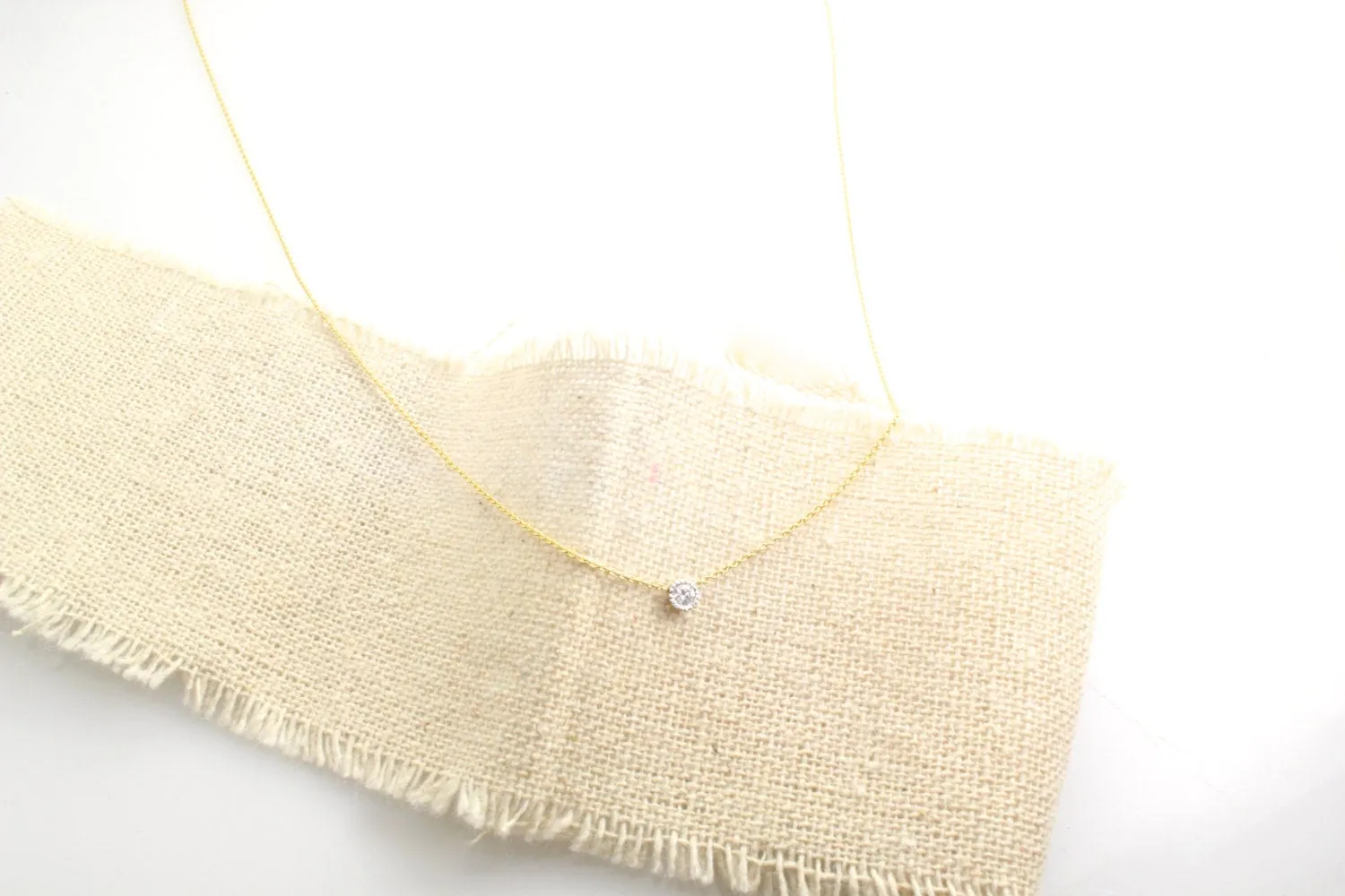 14K Gold Mini Diamond Bezel Necklace
