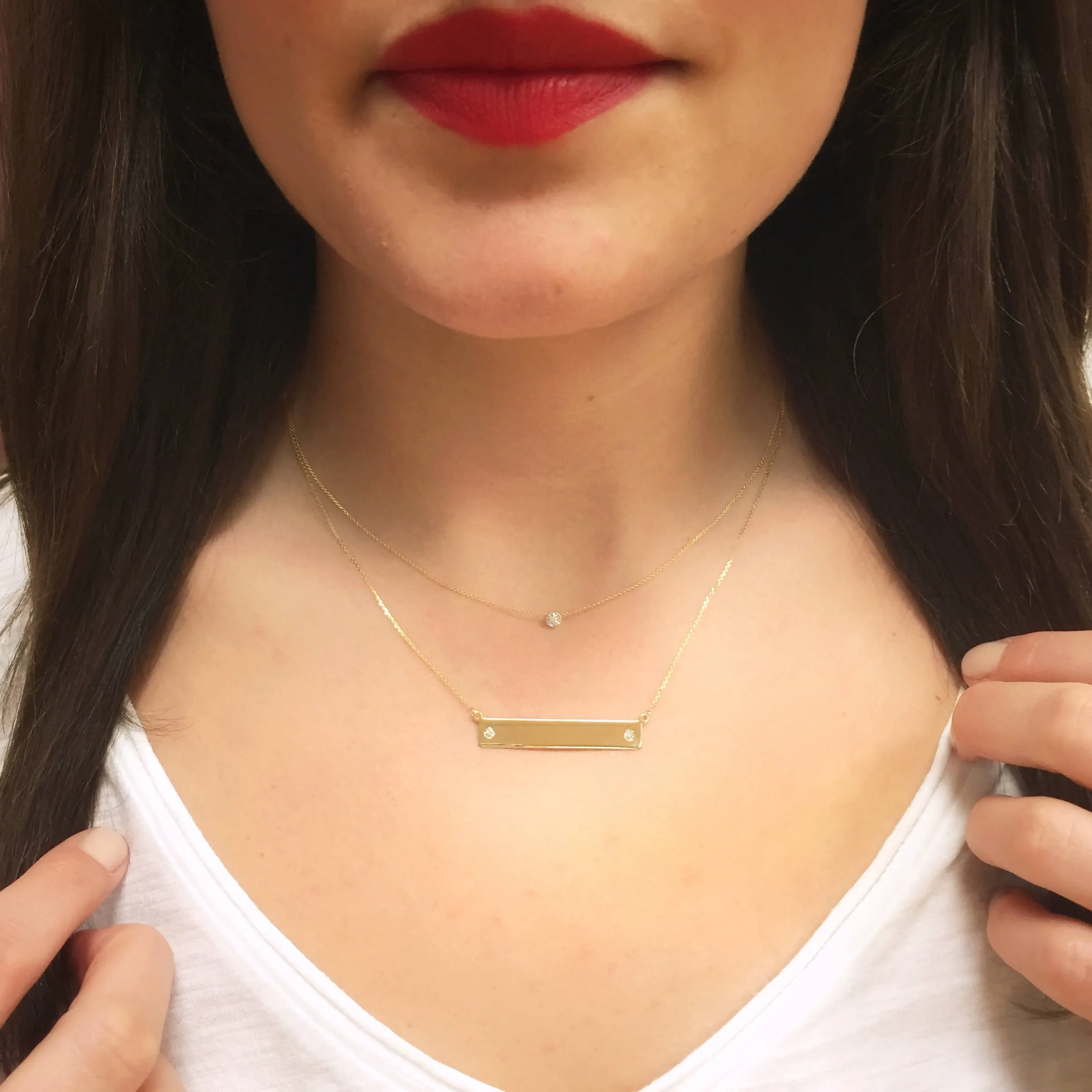 14K Gold Mini Diamond Bezel Necklace