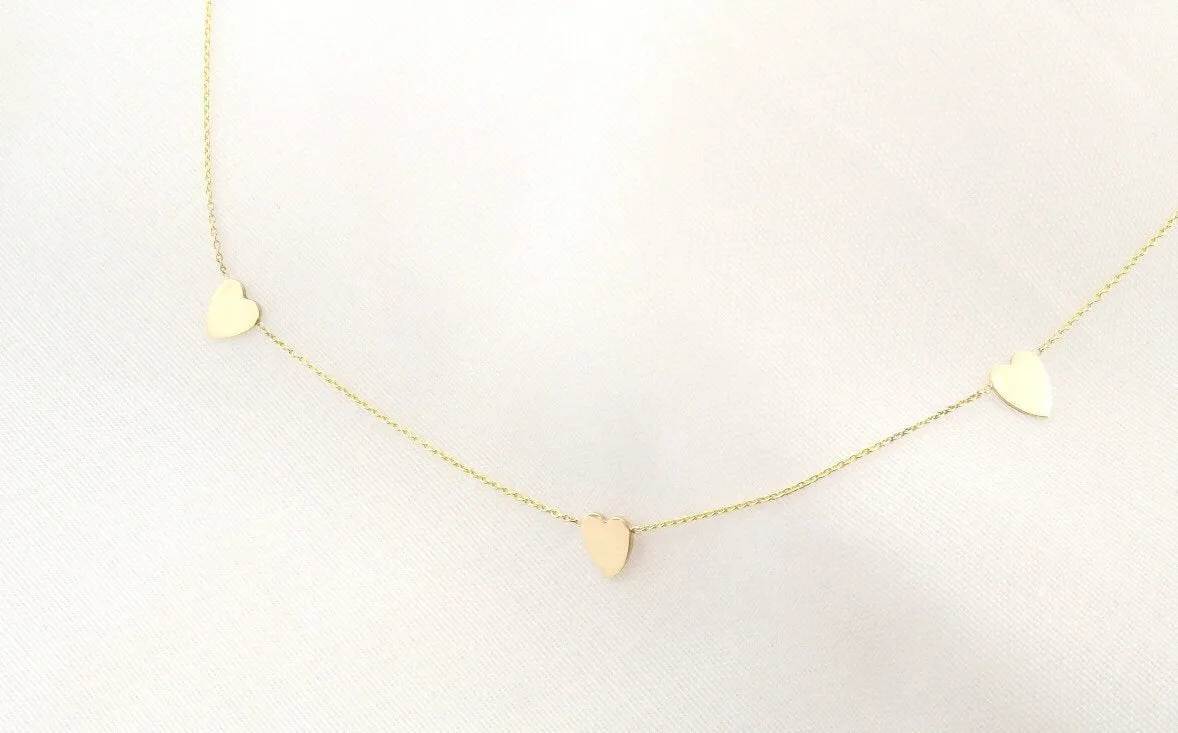 14k Gold Multi Heart Necklace