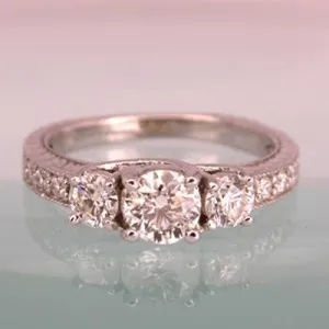 14K Gold or Platinum 3 Stone Diamond Anniversary Past Present Future Ring