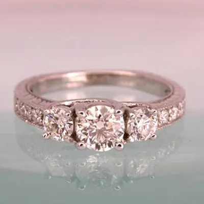 14K Gold or Platinum 3 Stone Diamond Anniversary Past Present Future Ring