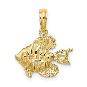 14K Polished  Engraved Fish Charm