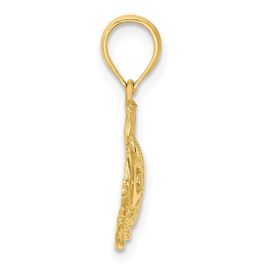 14K Polished  Engraved Fish Charm
